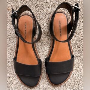 Lucky Brand Black Leather Ankle Strap Sandals